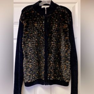Gorgeous faux fur front heavy weight zippered sweater jacket with pockets.